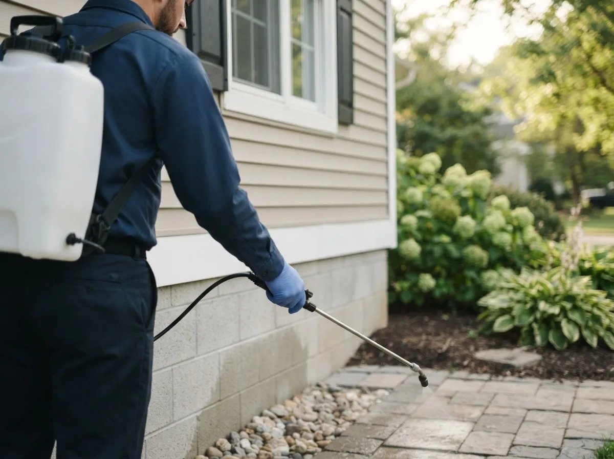 Pest control technician inspecting a home in Trade, TN